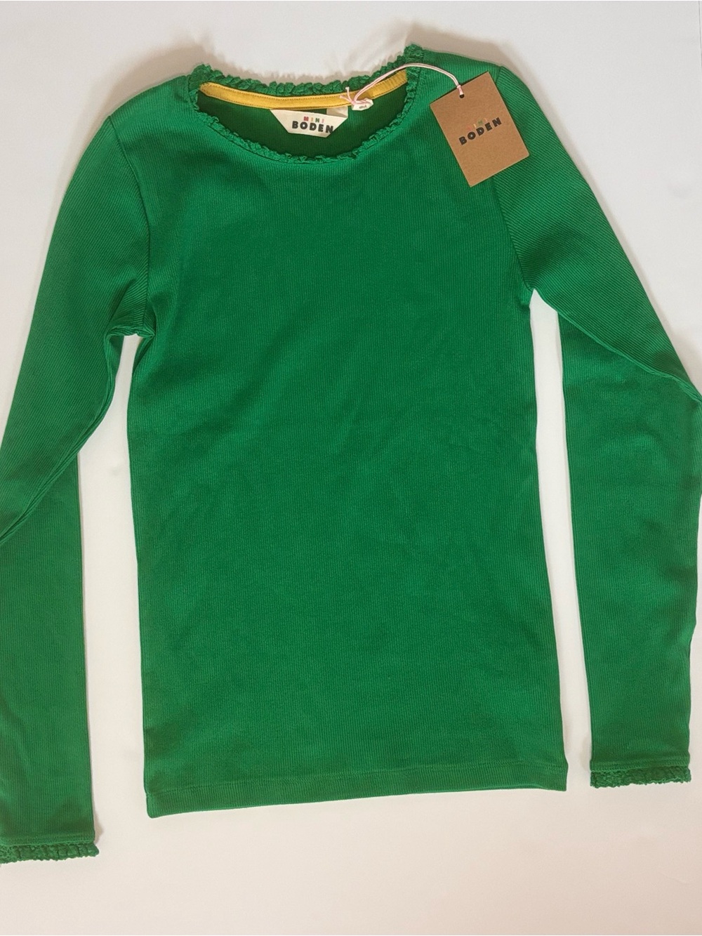 Mini Boden Girls Green Ruffle Long Sleeve Top